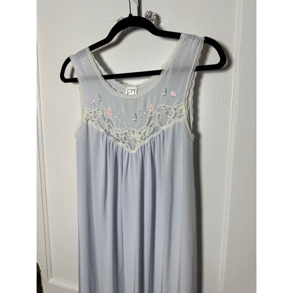 VTG Eve Stillman Embroidered Lace Granny Light Blue Cottage Nightgown Dress S - Picture 3 of 8